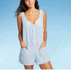 Women's Juniors' Button-Up Cover Up Romper Xhilaration Large Blue